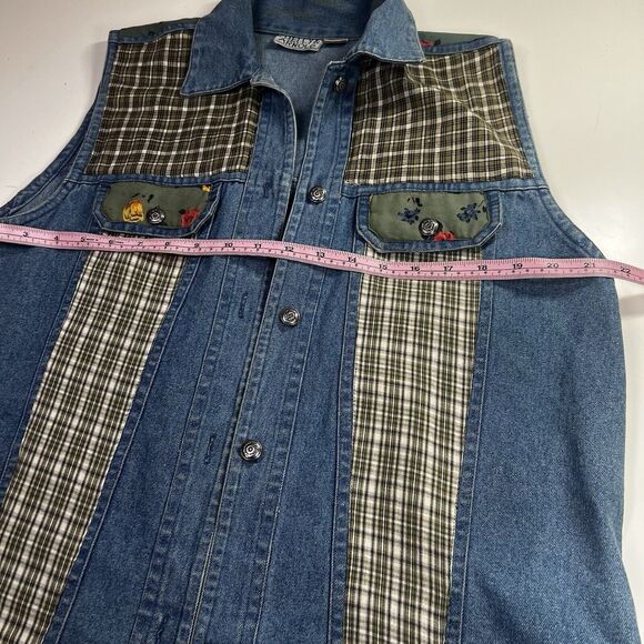 Vintage Denim Vest Quilted Patchwork Cottagecore Boho Western Festival Womens M - Picture 6 of 8